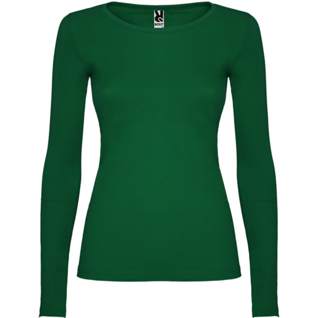 Полуприталенная футболка с длинными рукавами и горловиной с тонкой окантовкой, цвет бутылочный зеленый  размер 3XL