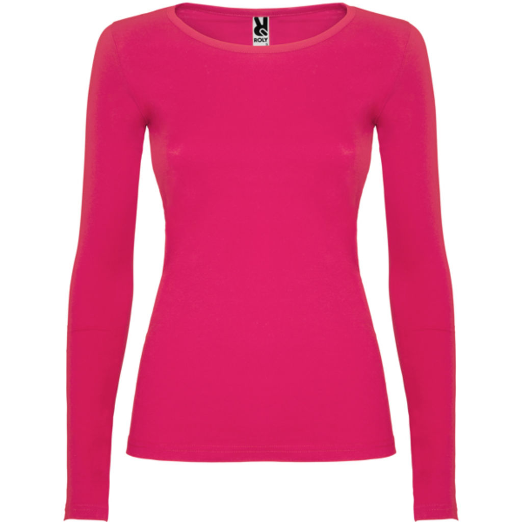 Полуприталенная футболка с длинными рукавами и горловиной с тонкой окантовкой, цвет темно-розовый  размер 3XL