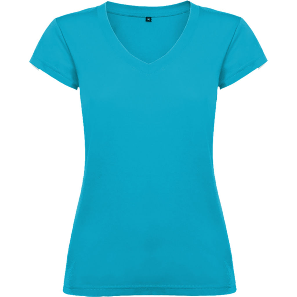 Женская футболка с короткими рукавами, горловиной с V-образным вырезом и окантовкой в рубчик, цвет бирюзовый  размер 3XL