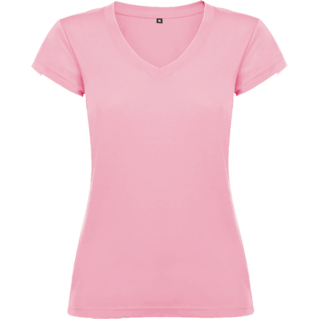 Жіноча футболка з короткими рукавами, горловиною з V-подібним вирізом та окантовкою в рубчик, колір світло-рожевий  розмір 3XL