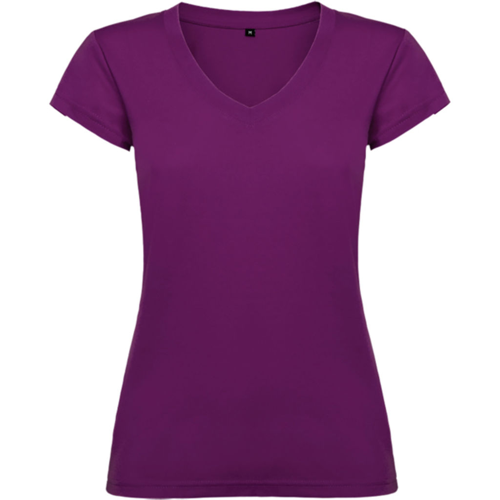 Женская футболка с короткими рукавами, горловиной с V-образным вырезом и окантовкой в рубчик, цвет фиолетовый  размер 3XL