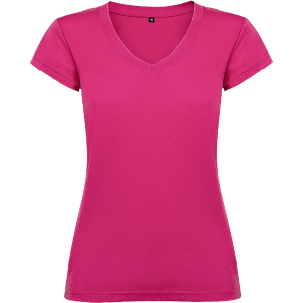 Женская футболка с короткими рукавами, горловиной с V-образным вырезом и окантовкой в рубчик, цвет темно-розовый  размер 3XL