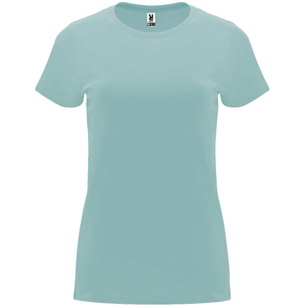Приталенная женская футболка с короткими рукавами, цвет выстиранный голубой  размер S