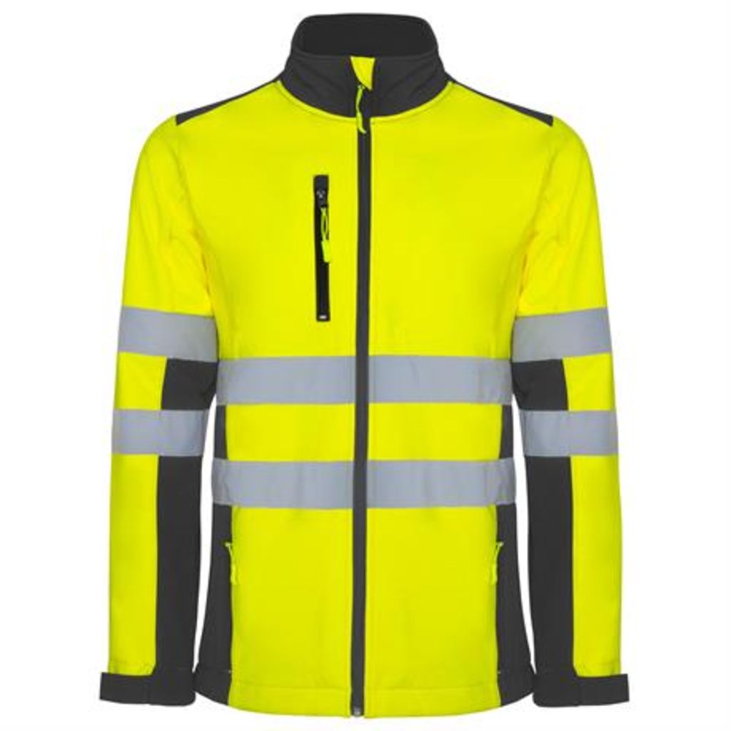 Двокольорова куртка SoftShell підвищеної видимості, колір свинцевий, флуор жовтий  розмір S