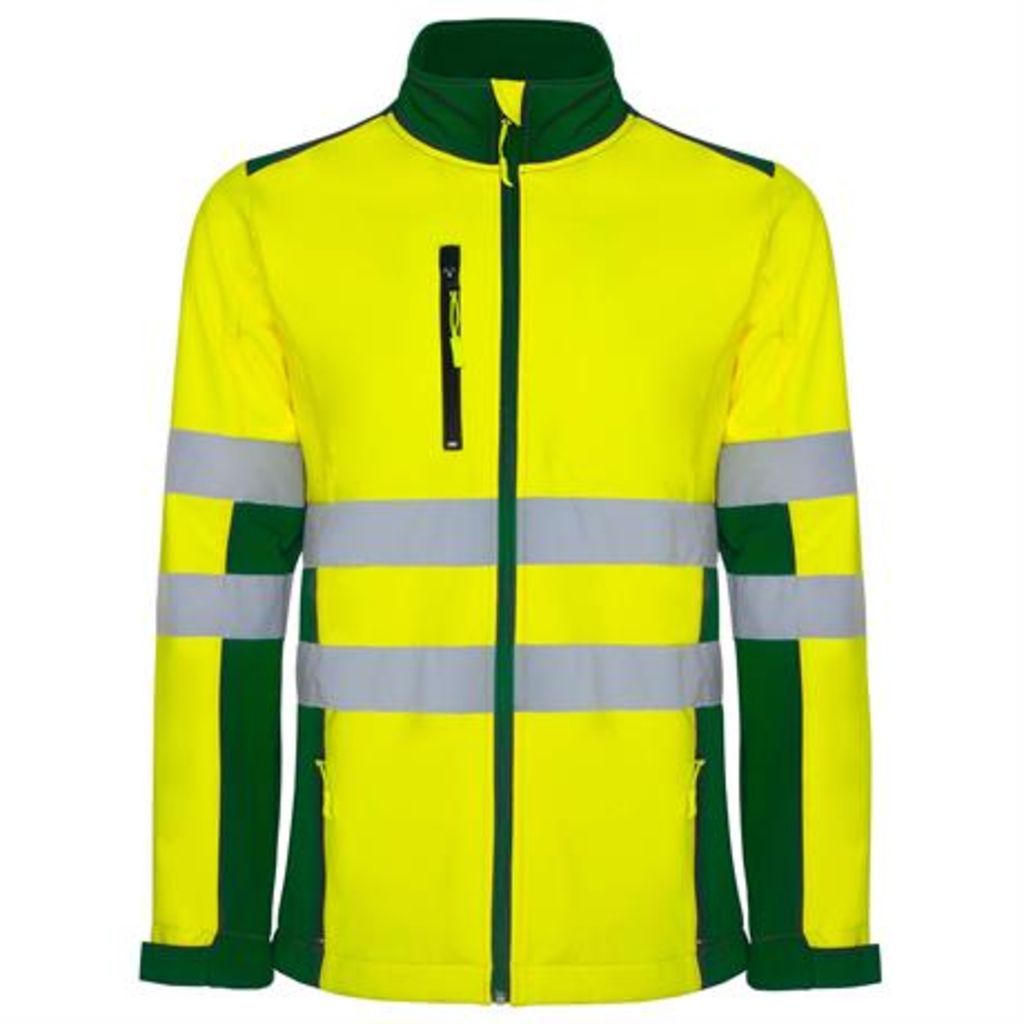 Двухцветная куртка SoftShell повышенной видимости, цвет garden green, fluor yellow  размер S