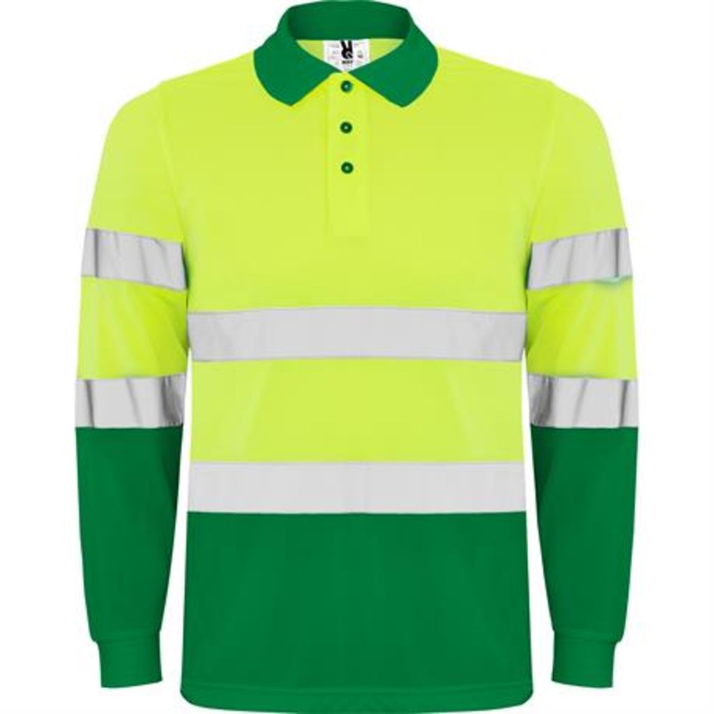 Техническая футболка поло повышенной видимости с длинными рукавами, цвет garden green, fluor yellow  размер S