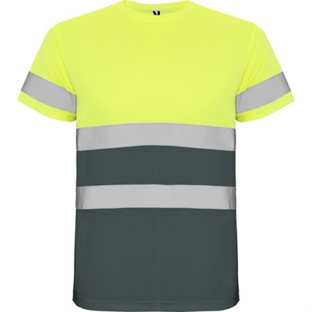 Технічна футболка підвищеної видимості з короткими рукавами, колір свинцевий, флуор жовтий  розмір M