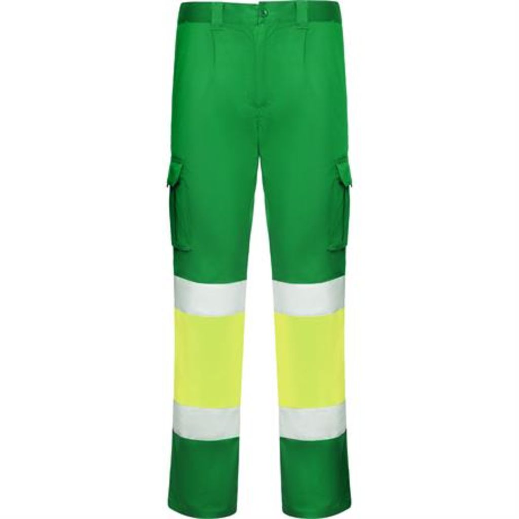 Світловідбиваючі подовжені штани з кількома кишенями, колір зелений, флуоресцентний жовтий  розмір 38