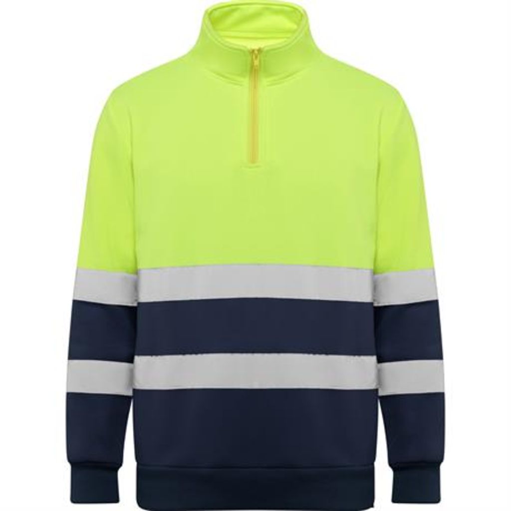 Светоотражающий свитер с полузастежкой·молнией, высоким воротником, защитой подбородка и бегунком, цвет морской синий, флуоресцентный желтый  размер S