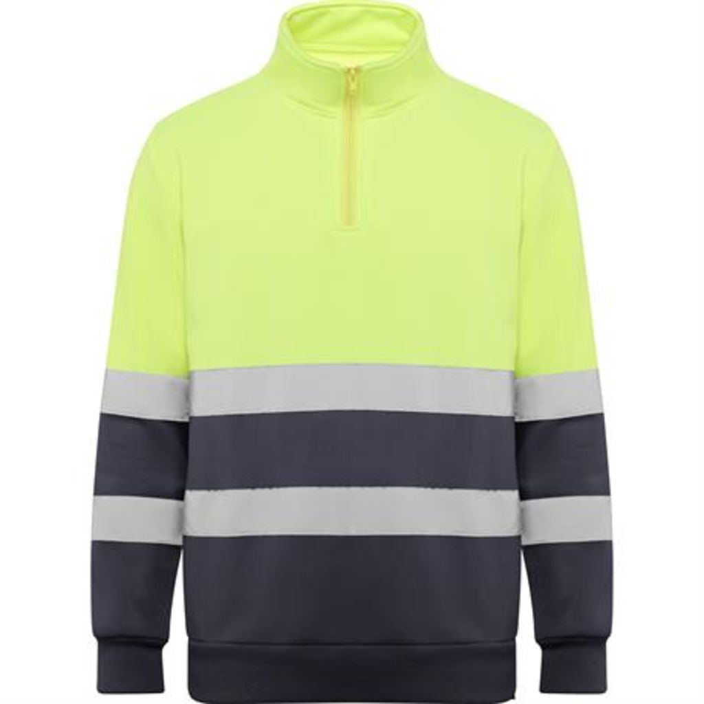 Светоотражающий свитер с полузастежкой·молнией, высоким воротником, защитой подбородка и бегунком, цвет свинцовый, флуоресцентный желтый  размер L