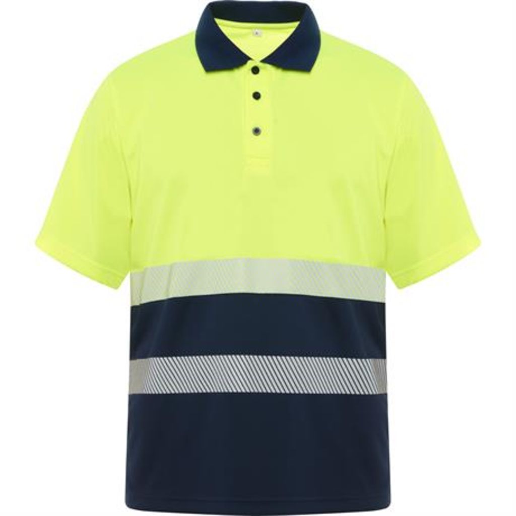 Светоотражающая рубашка·поло из технической ткани с коротким рукавом, цвет морской синий, флуоресцентный желтый  размер S