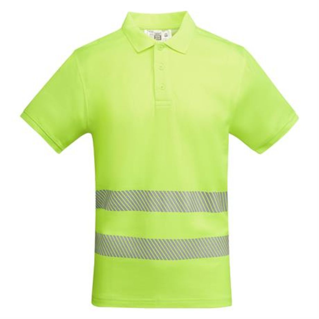 Техническая мужская хорошо видимая рубашка·поло с коротким рукавом с воротником в рубчик 1x1, цвет флуоресцентный желтый  размер S