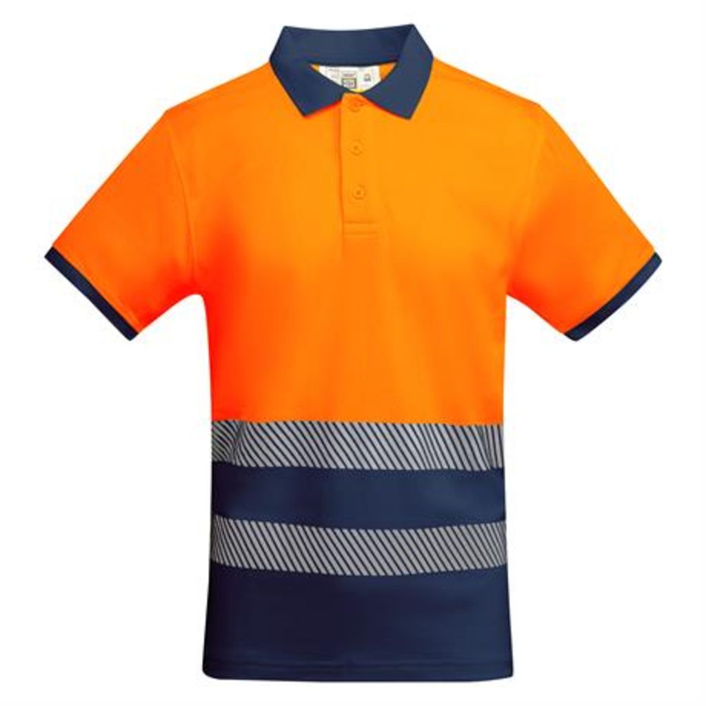 Техническая мужская хорошо видимая рубашка·поло с коротким рукавом с воротником в рубчик 1x1, цвет морской синий, флуоресцентный оранжевый  размер 3XL