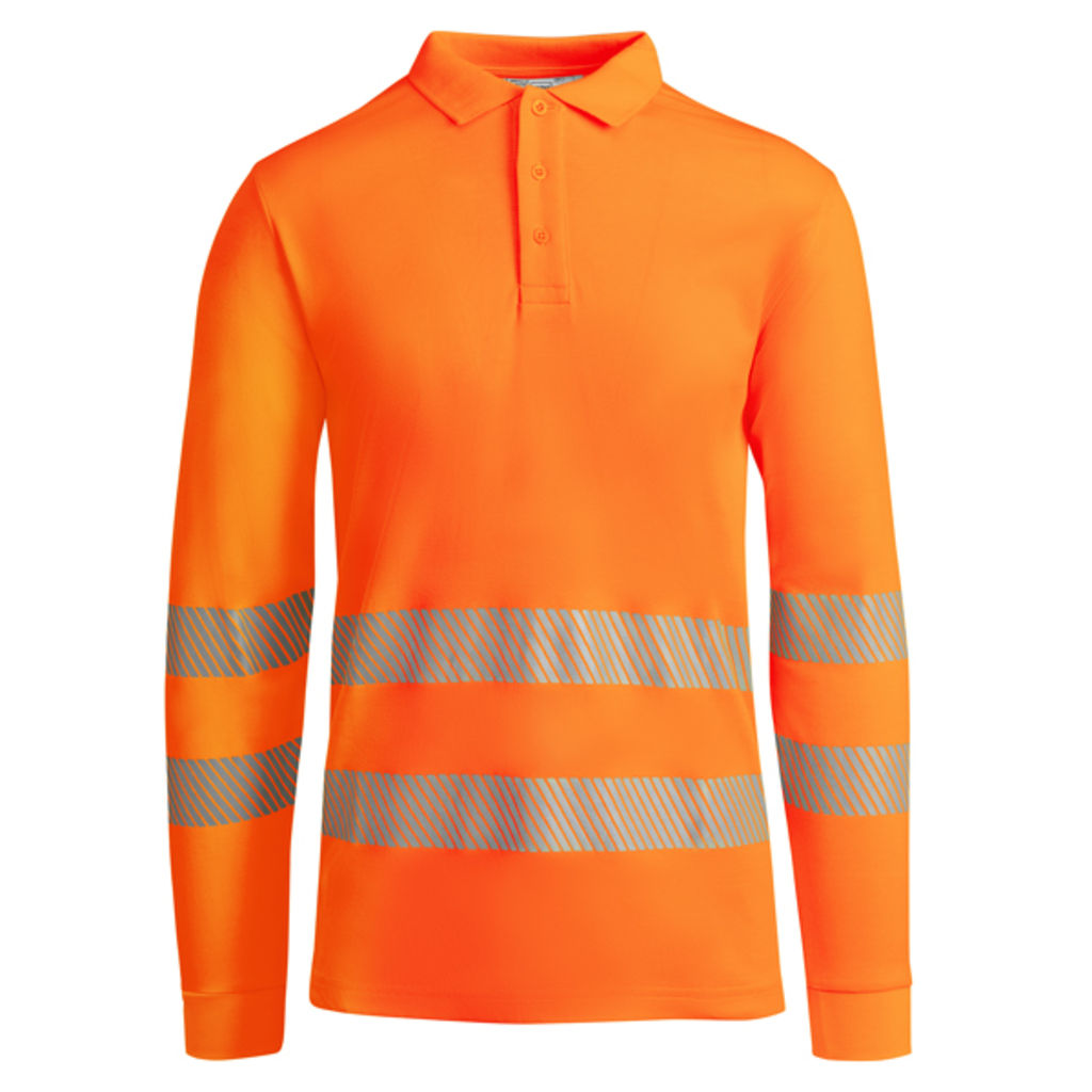 Техническая мужская светоотражающая рубашка·поло с коротким рукавом и воротником в рубчик 1x1, цвет флуоресцентный оранжевый  размер S