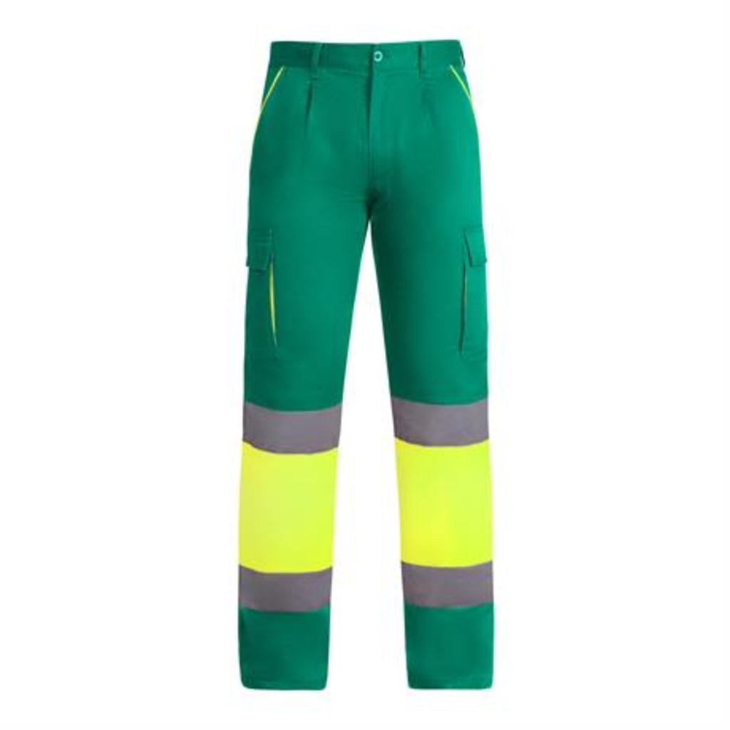 Світловідбиваючі подовжені штани на підкладці з кількома кишенями, колір зелений, флуоресцентний жовтий  розмір 38