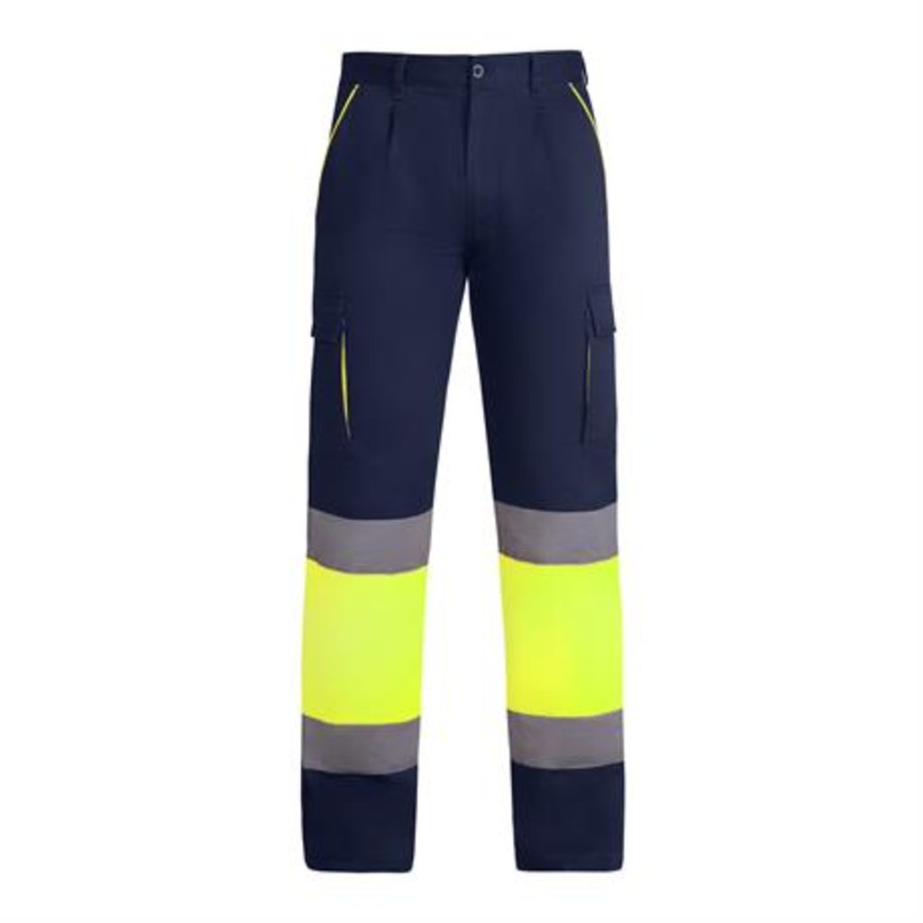 Світловідбиваючі подовжені штани на підкладці з кількома кишенями, колір темно-синій, флуор жовтий  розмір 38