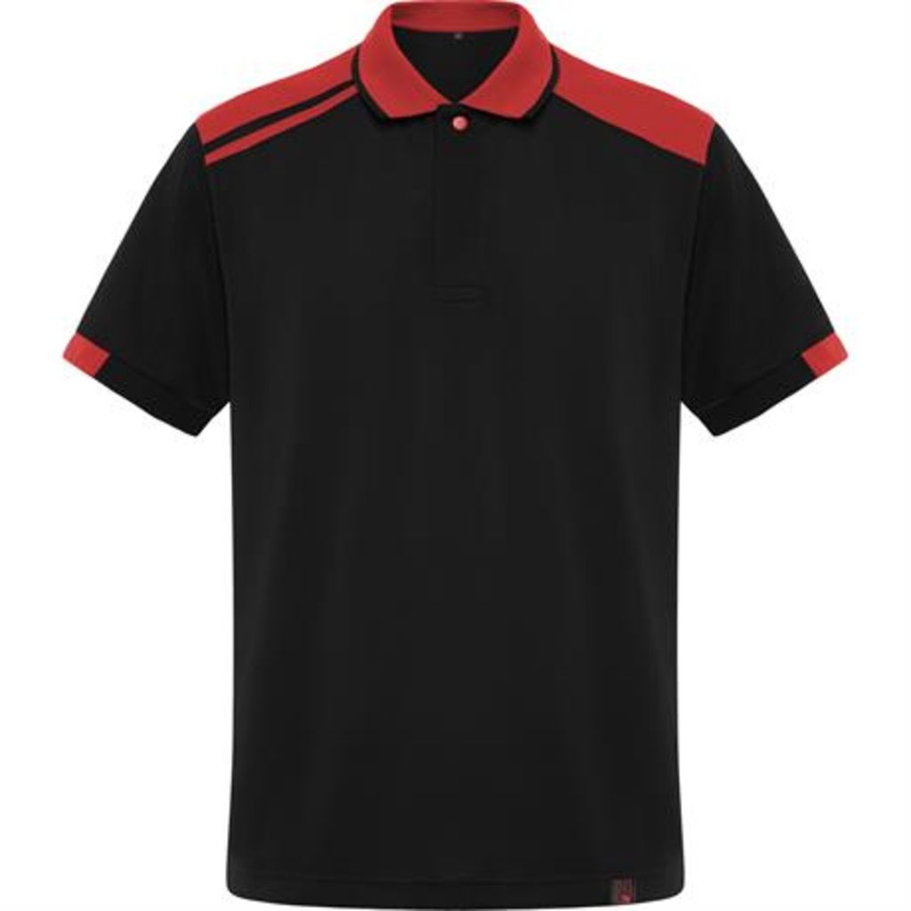 Сорочка-поло з коротким рукавом у двоколірній комбінації, колір чорний, червоний  розмір S