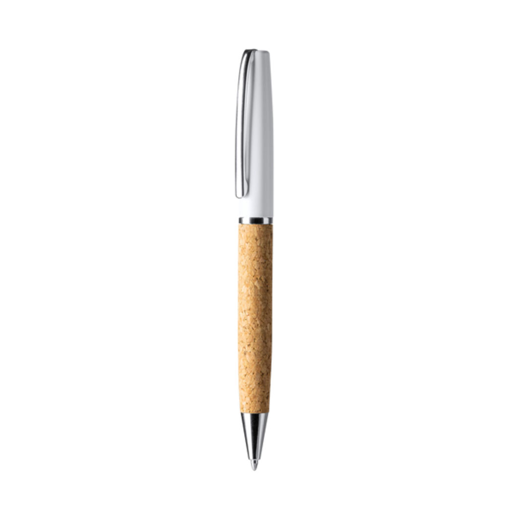 Кулькова ручка з натуральної пробки та сталі, колір білий
