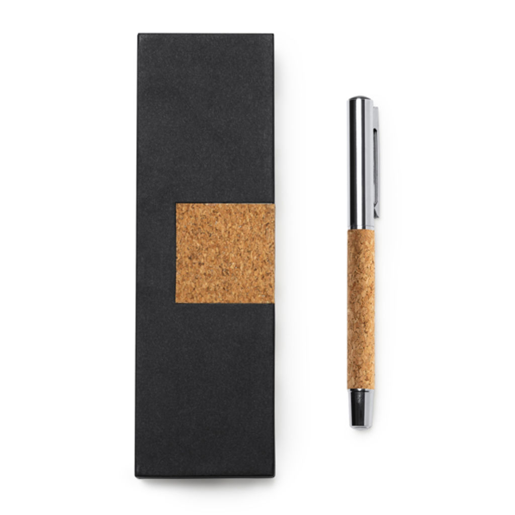 Ручка-ролер з натуральної пробки та сталі, колір чорний