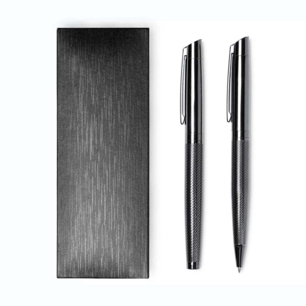 Набір ручки-ролер та олівця у корпусі з темної сталі., колір чорний