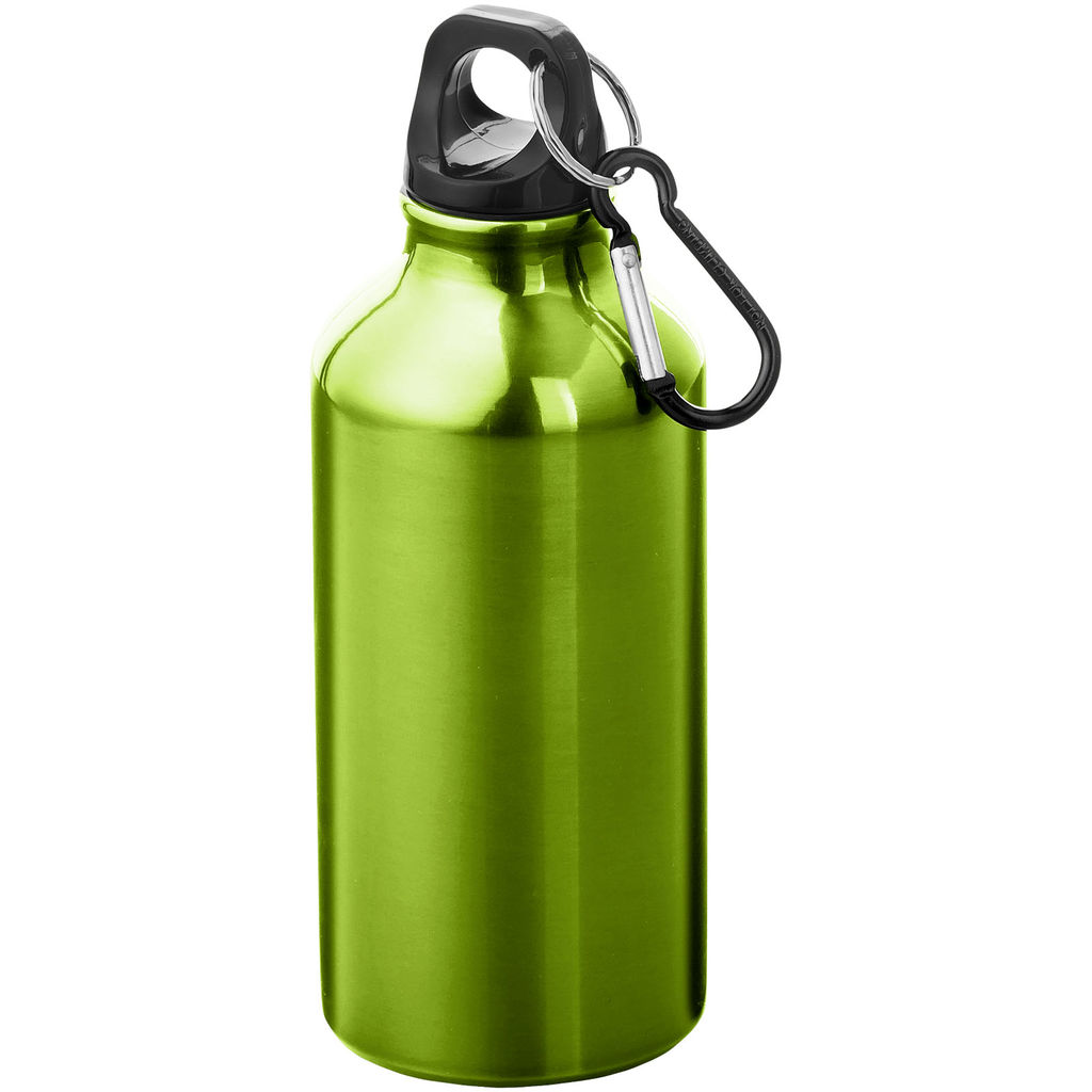 Бутылка для воды с карабином Oregon из переработанного алюминия, сертифицированного по стандарту RCS, объемом 400 мл, цвет зеленое яблоко