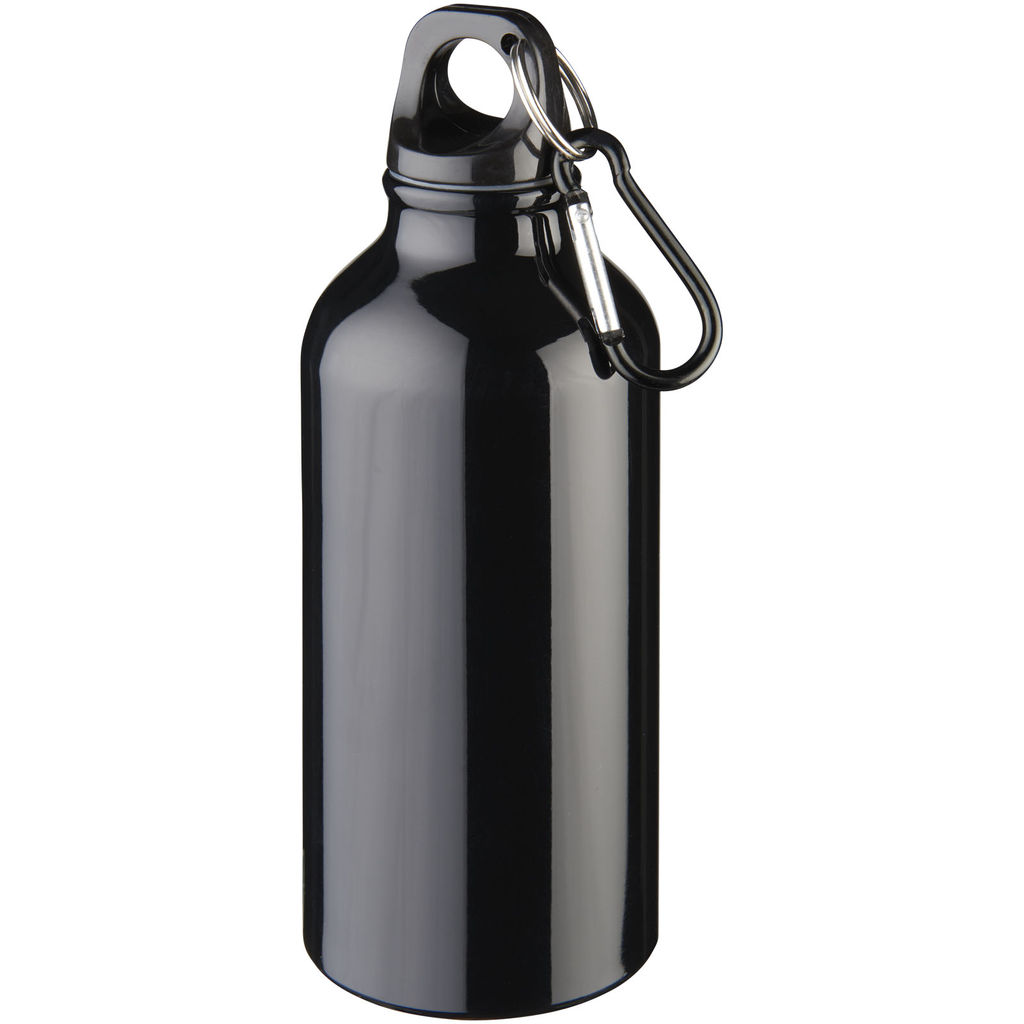 Пляшка для води з карабіном Oregon із переробленого алюмінію, сертифікованого за стандартом RCS, об'ємом 400 мл, колір суцільний чорний