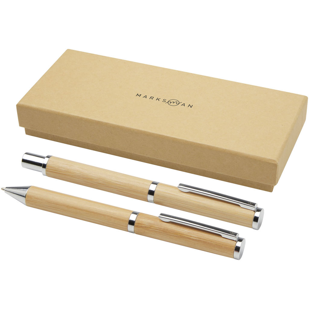 Подарунковий комплект з кулькової ручки та ручки-ролера Apolys з бамбука., колір натуральний