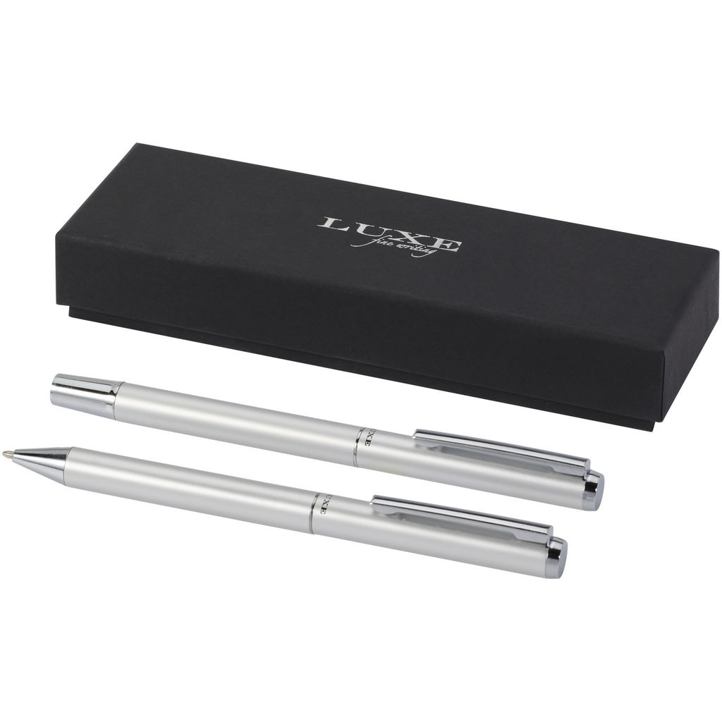 Подарочный комплект из шариковой ручки и ручки-роллера Lucetto из переработанного алюминия, цвет серебряный