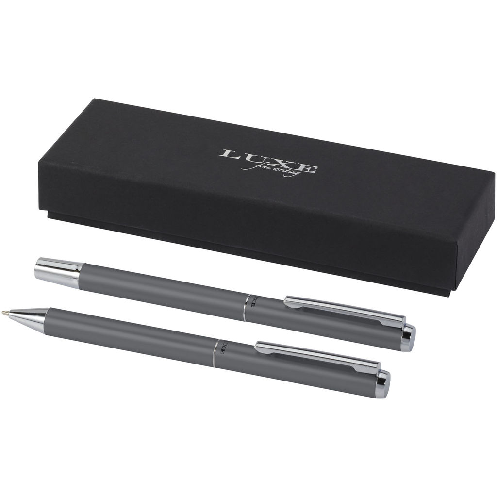 Подарунковий комплект із кулькової ручки та ручки-ролера Lucetto із переробленого алюмінію., колір сірий