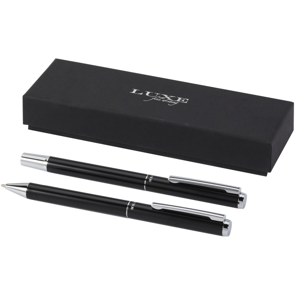 Подарочный комплект из шариковой ручки и ручки-роллера Lucetto из переработанного алюминия, цвет сплошной черный