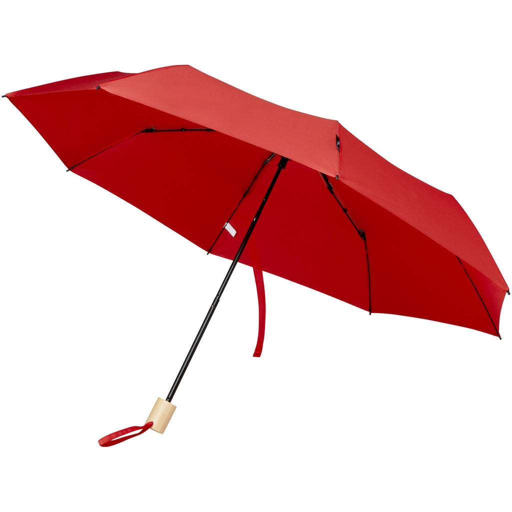 Birgit, складной ветроустойчивой зонт диаметром 21 дюйм из переработанного ПЭТ, цвет красный