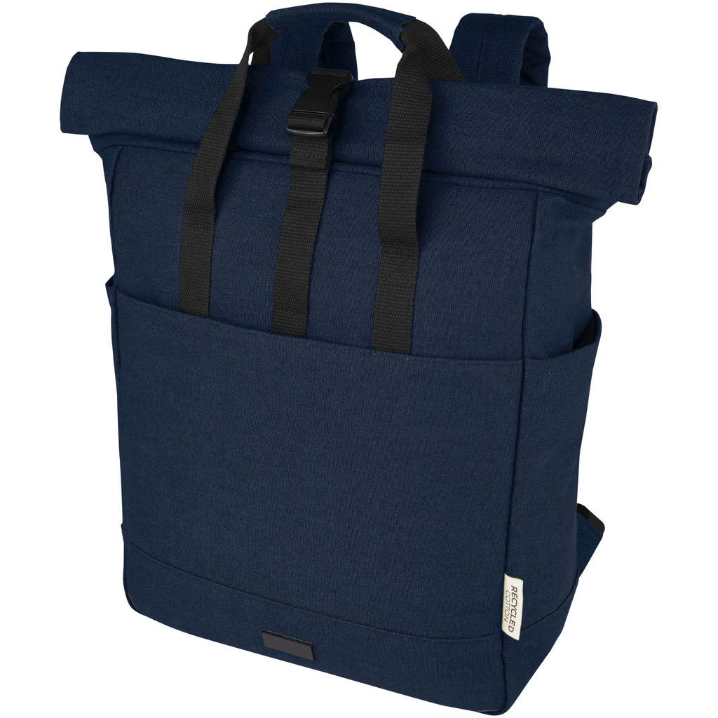 Рюкзак для  ноутбука Joey об'ємом 15 л з брезенту, переробленого за стандартом GRS, із верхом, що згортається., колір темно-синій