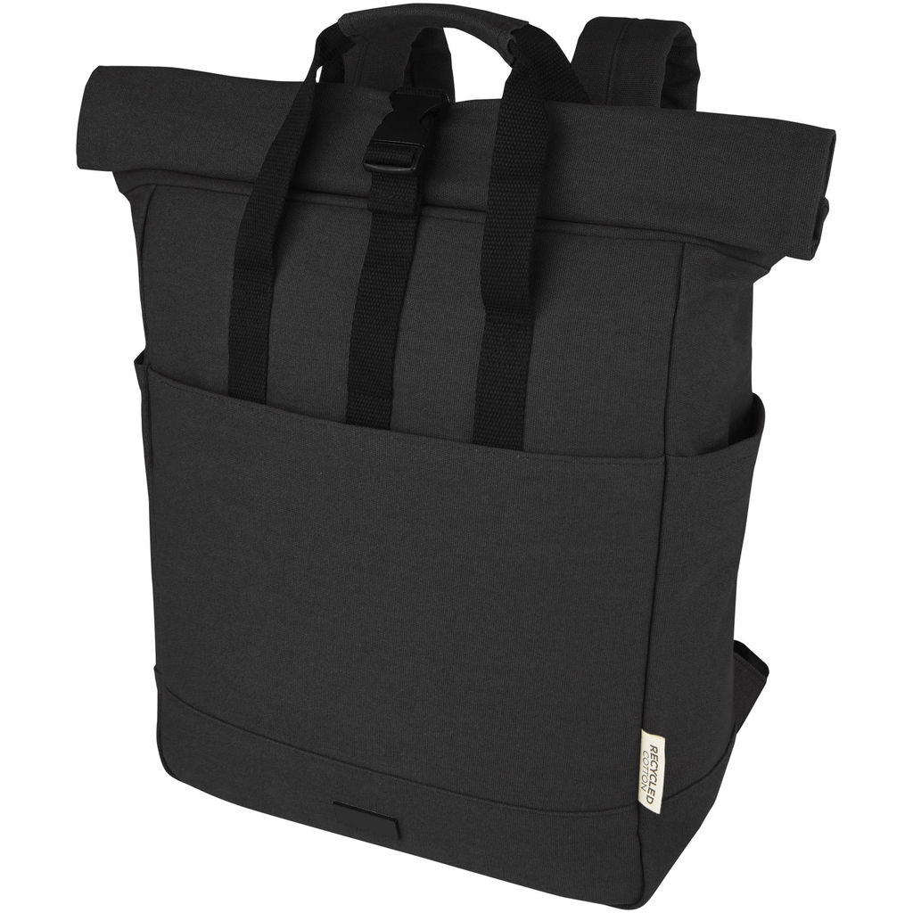 Рюкзак для 15-дюймового ноутбука Joey объемом 15 л из брезента, переработанного по стандарту GRS, со сворачивающимся верхом, цвет сплошной черный