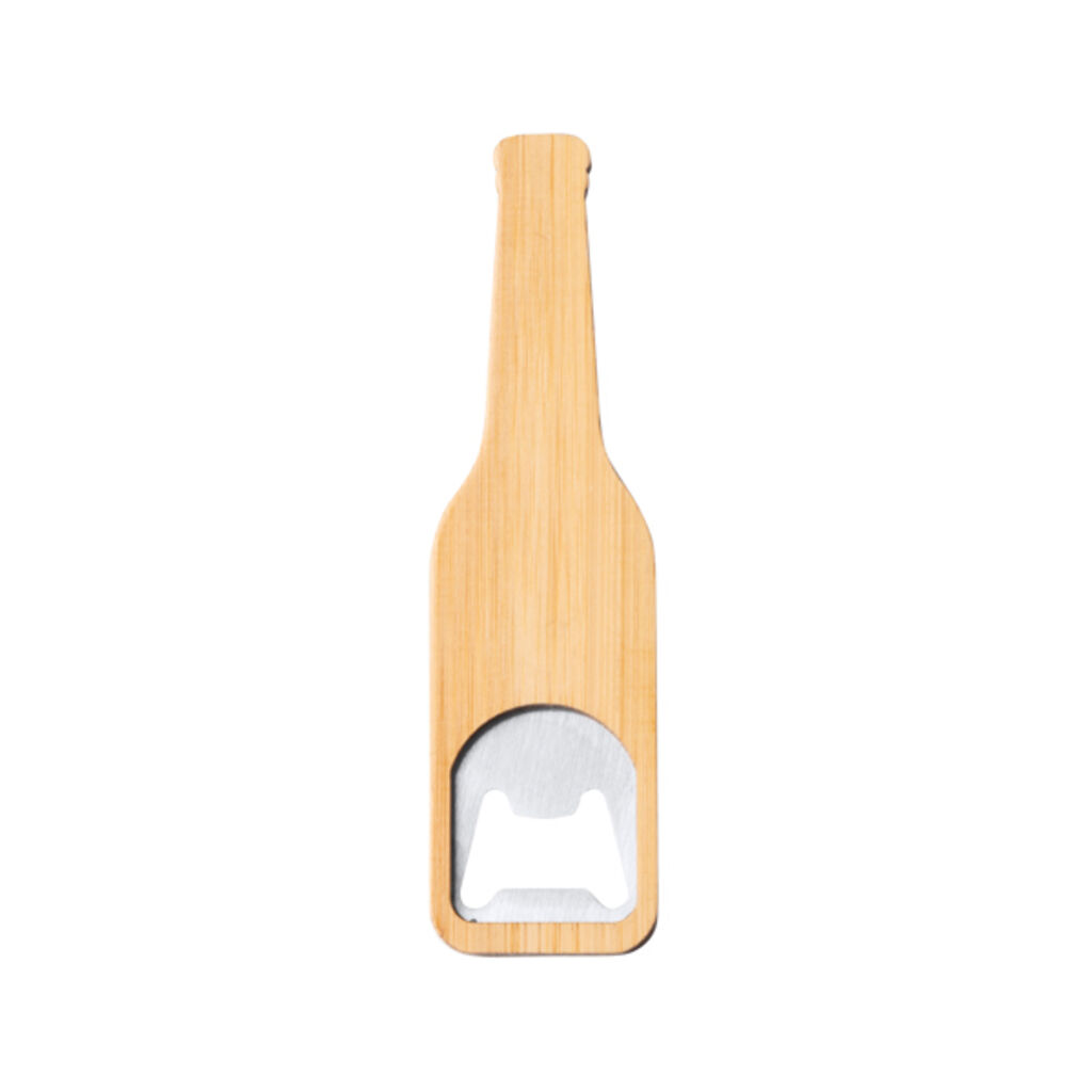 Открывалка в форме бутылки из бамбука и металла с магнитом., цвет бежевый