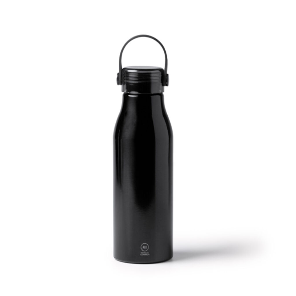 Бутылка из переработанного алюминия с прозрачной крышкой, цвет черный