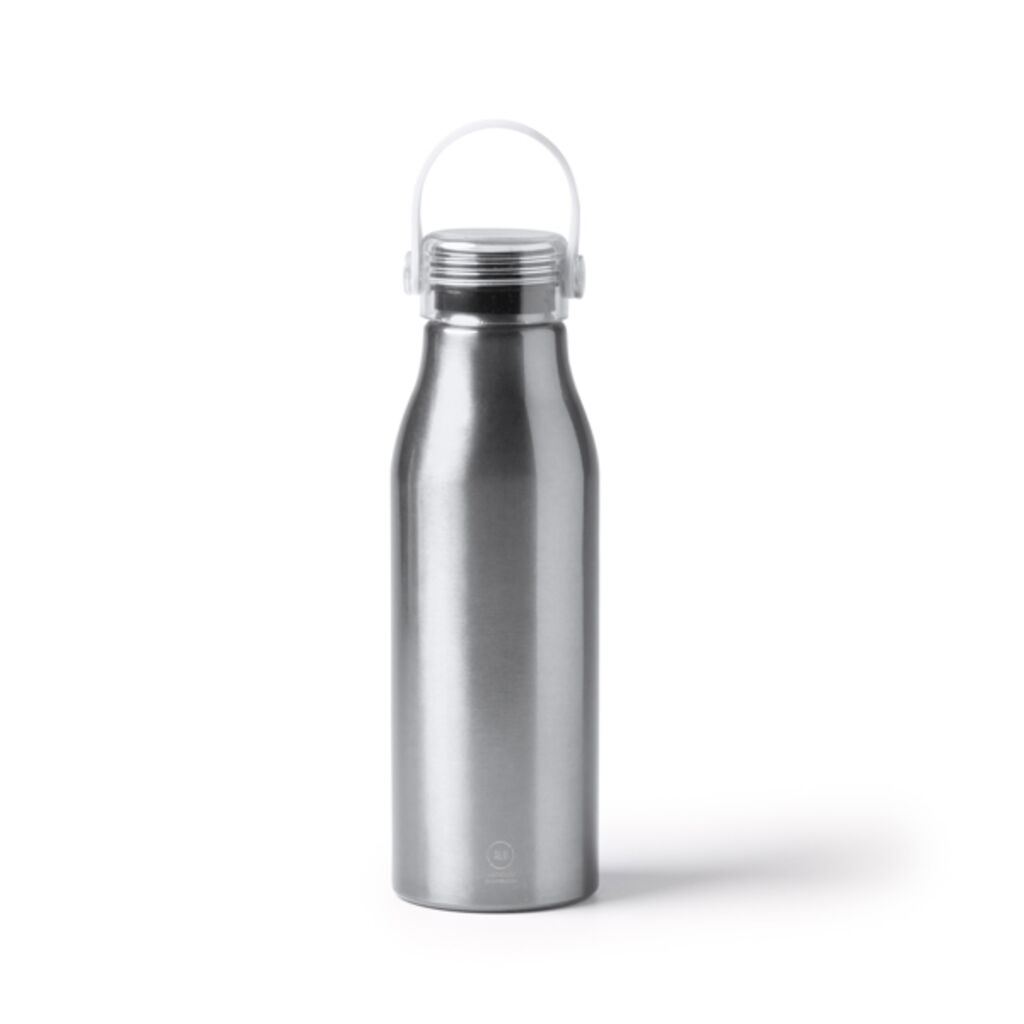 Пляшка з переробленого алюмінію з прозорою кришкою, колір срібний