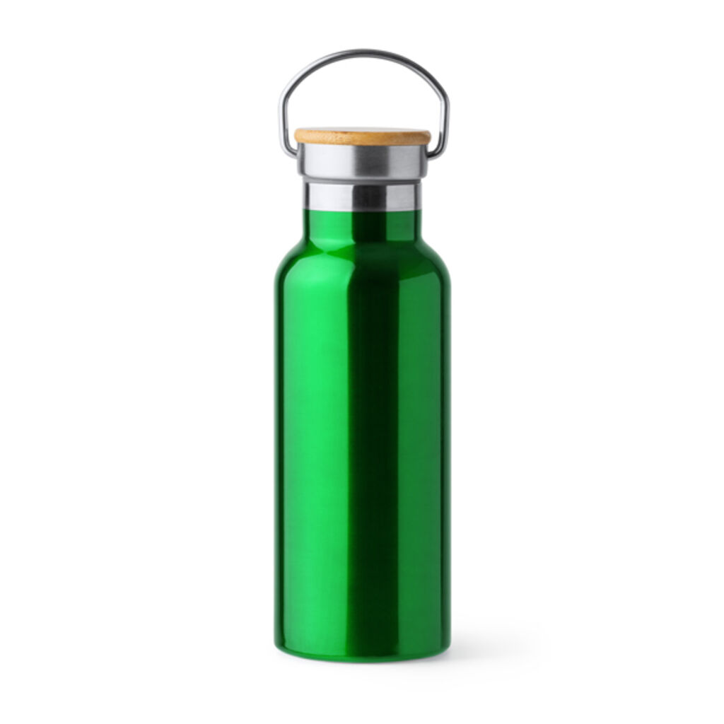 Бутылка с двойными стенками из нержавеющей стали 304 и бамбуковой крышкой, цвет зеленый