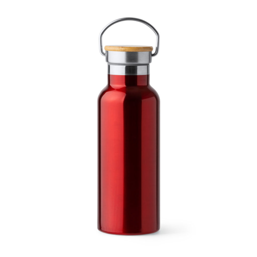 Пляшка з нержавіючої сталі з бамбуковою кришкою, колір червоний
