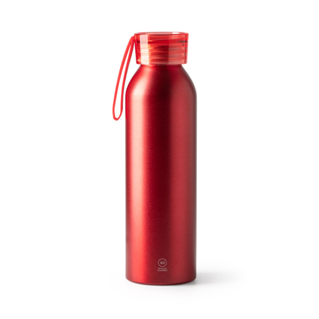 Бутылка из переработанного алюминия с крышкой и соответствующим ремнем для переноски, цвет красный