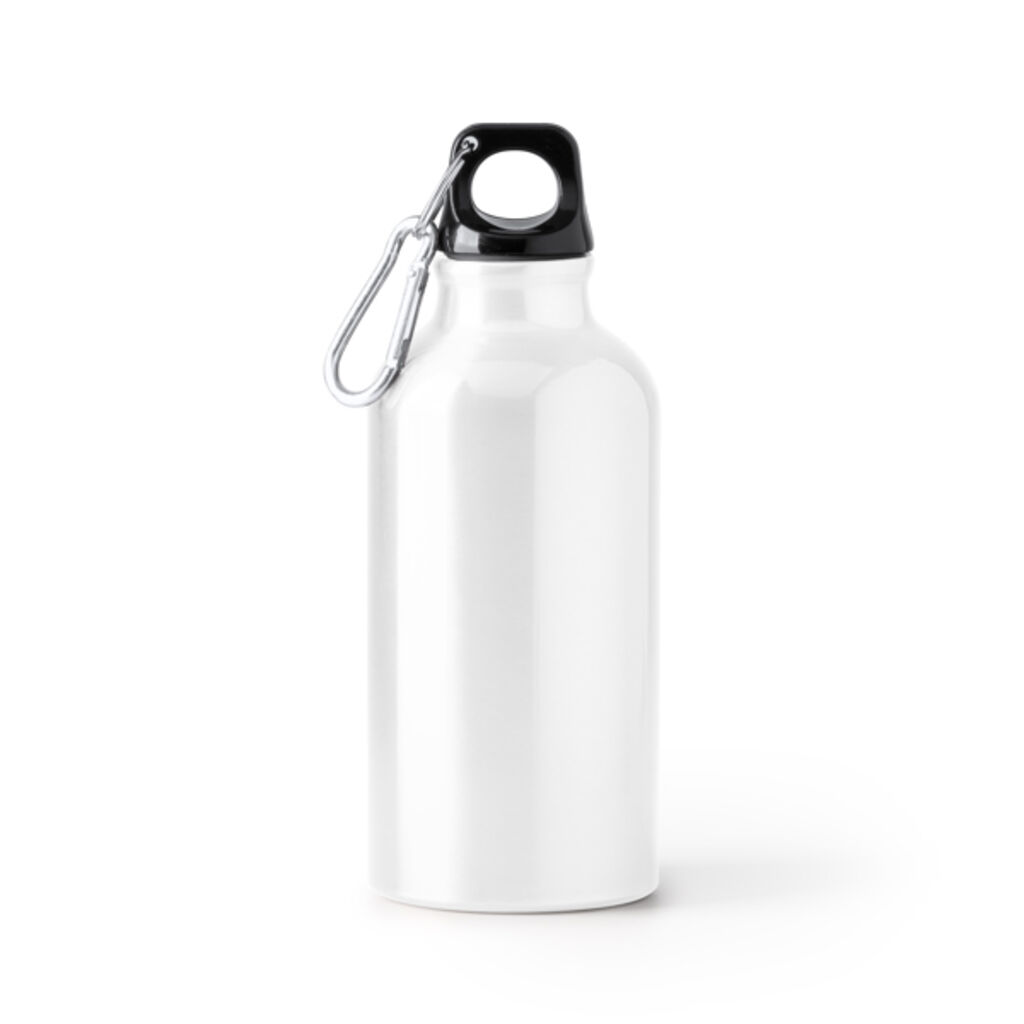 Бутылка из переработанного алюминия с одинарной стенкой и подходящим карабином, цвет белый