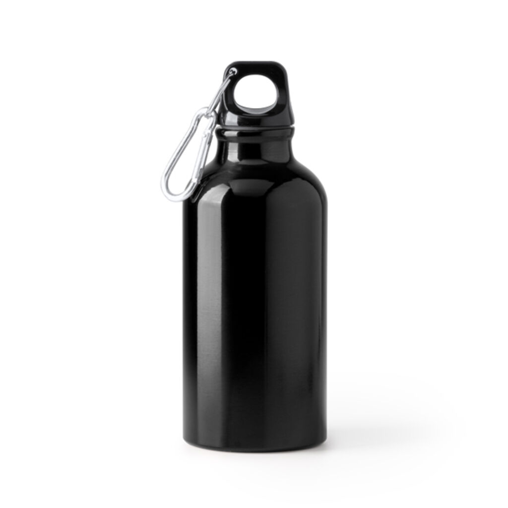 Бутылка из переработанного алюминия с одинарной стенкой и подходящим карабином, цвет черный