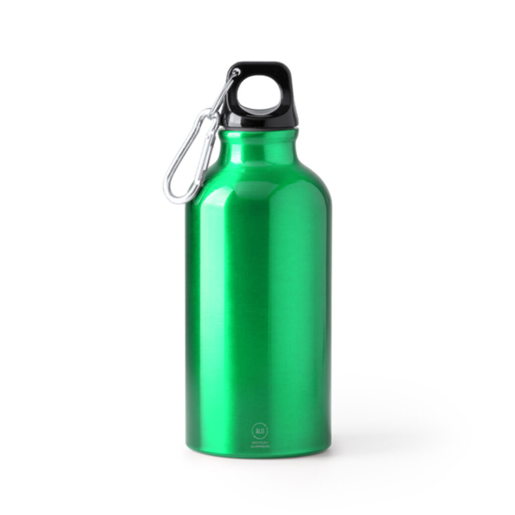 Бутылка из переработанного алюминия с одинарной стенкой и подходящим карабином, цвет зеленый