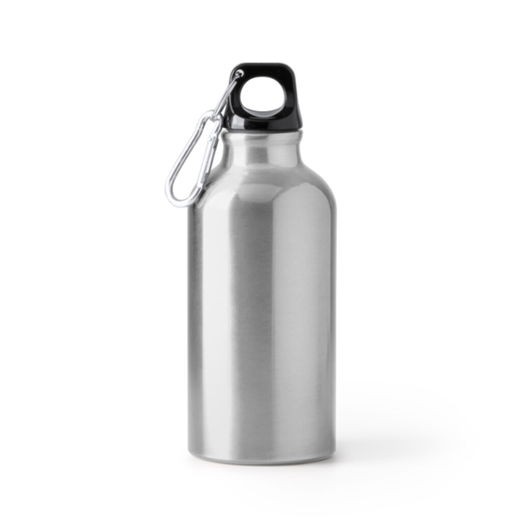 Бутылка из переработанного алюминия с одинарной стенкой и подходящим карабином, цвет серебряный