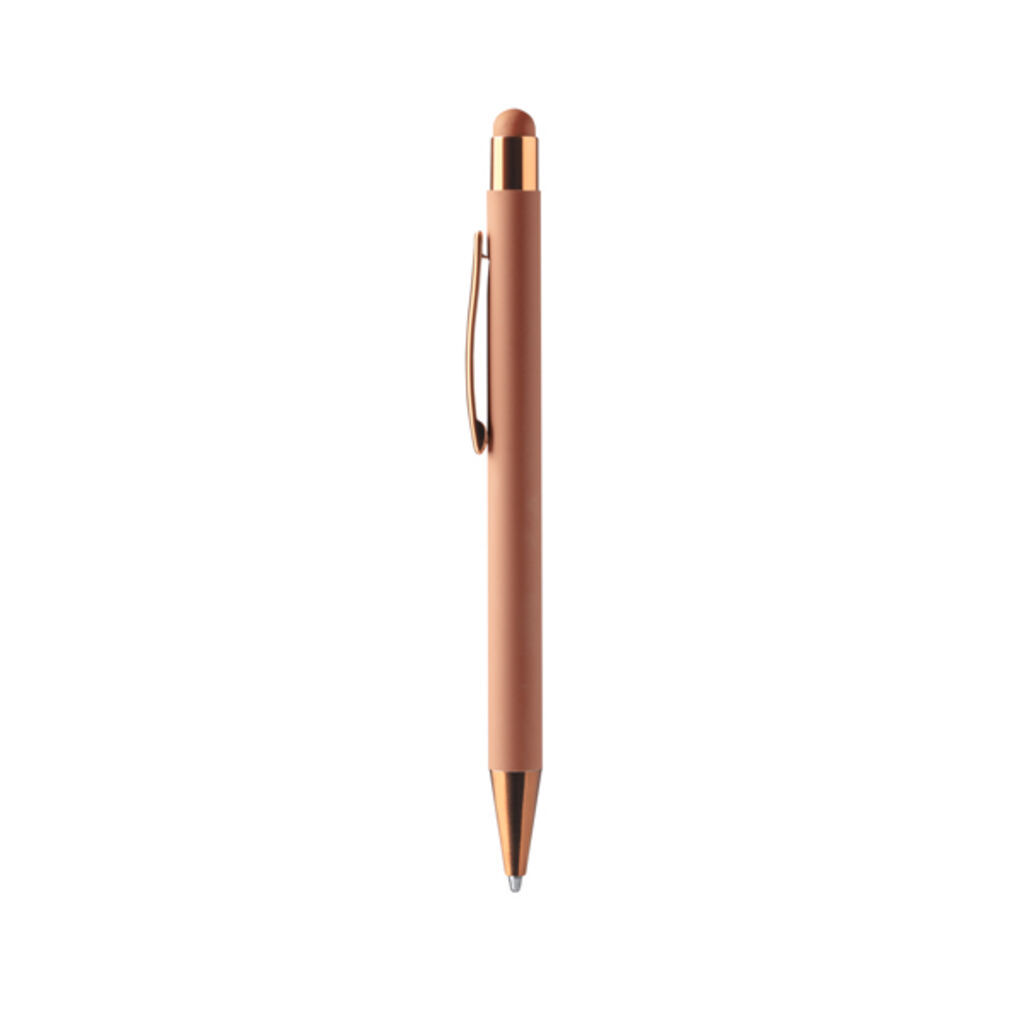 Шариковая ручка с мягким на ощупь металлическим корпусом, цвет розовый