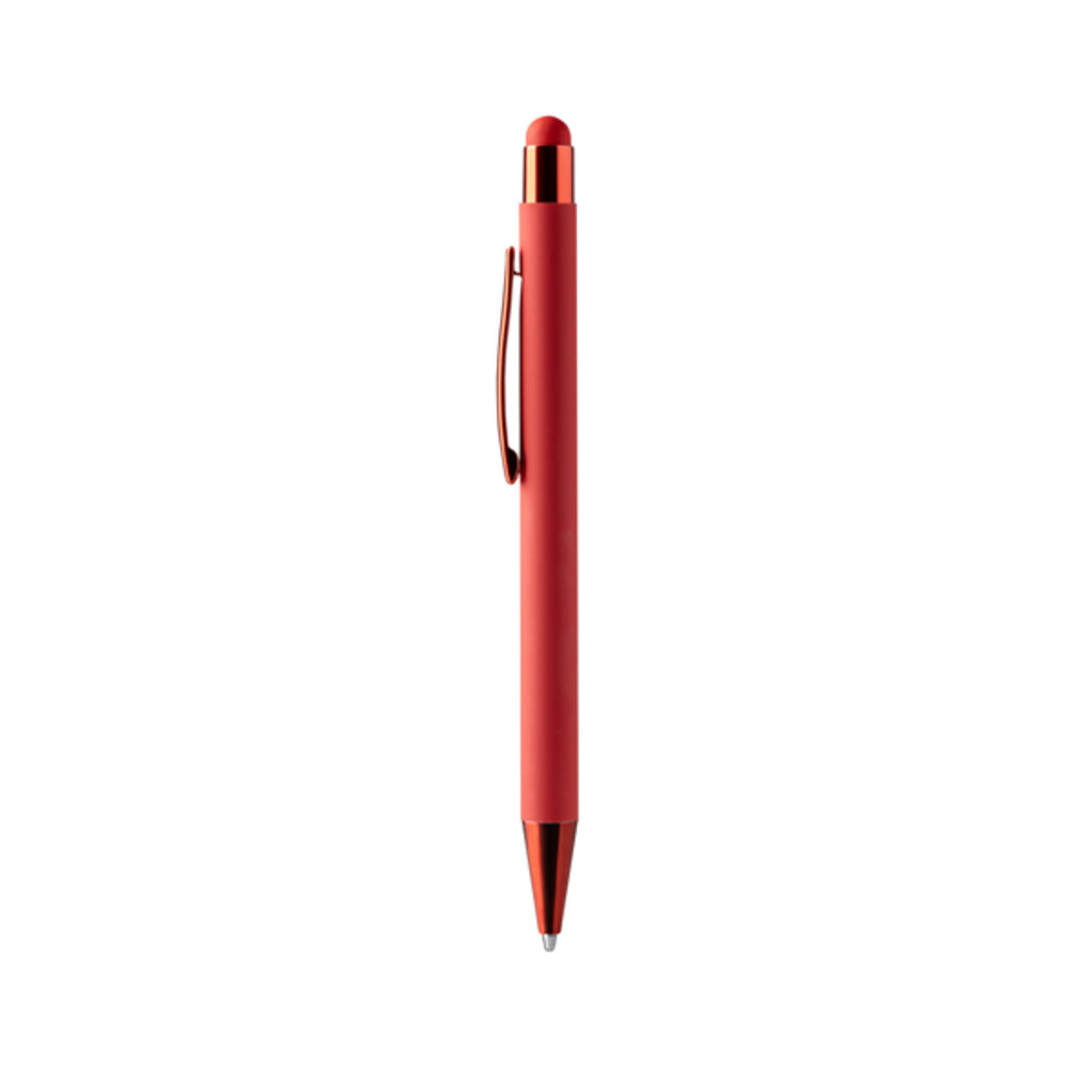 Шариковая ручка с мягким на ощупь металлическим корпусом, цвет красный