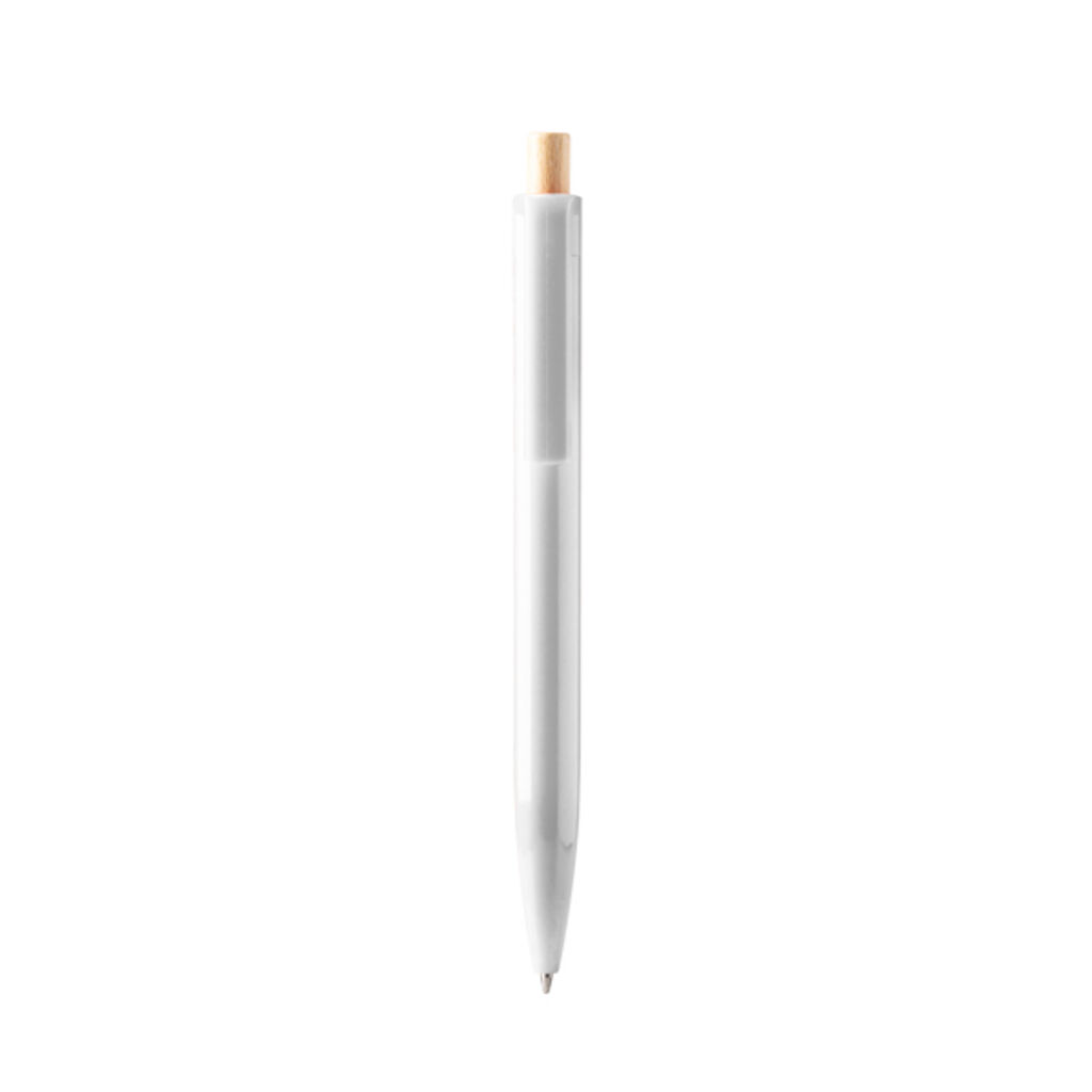 Шариковая ручка из переработанного АБС-пластика с бамбуковой кнопкой, цвет белый