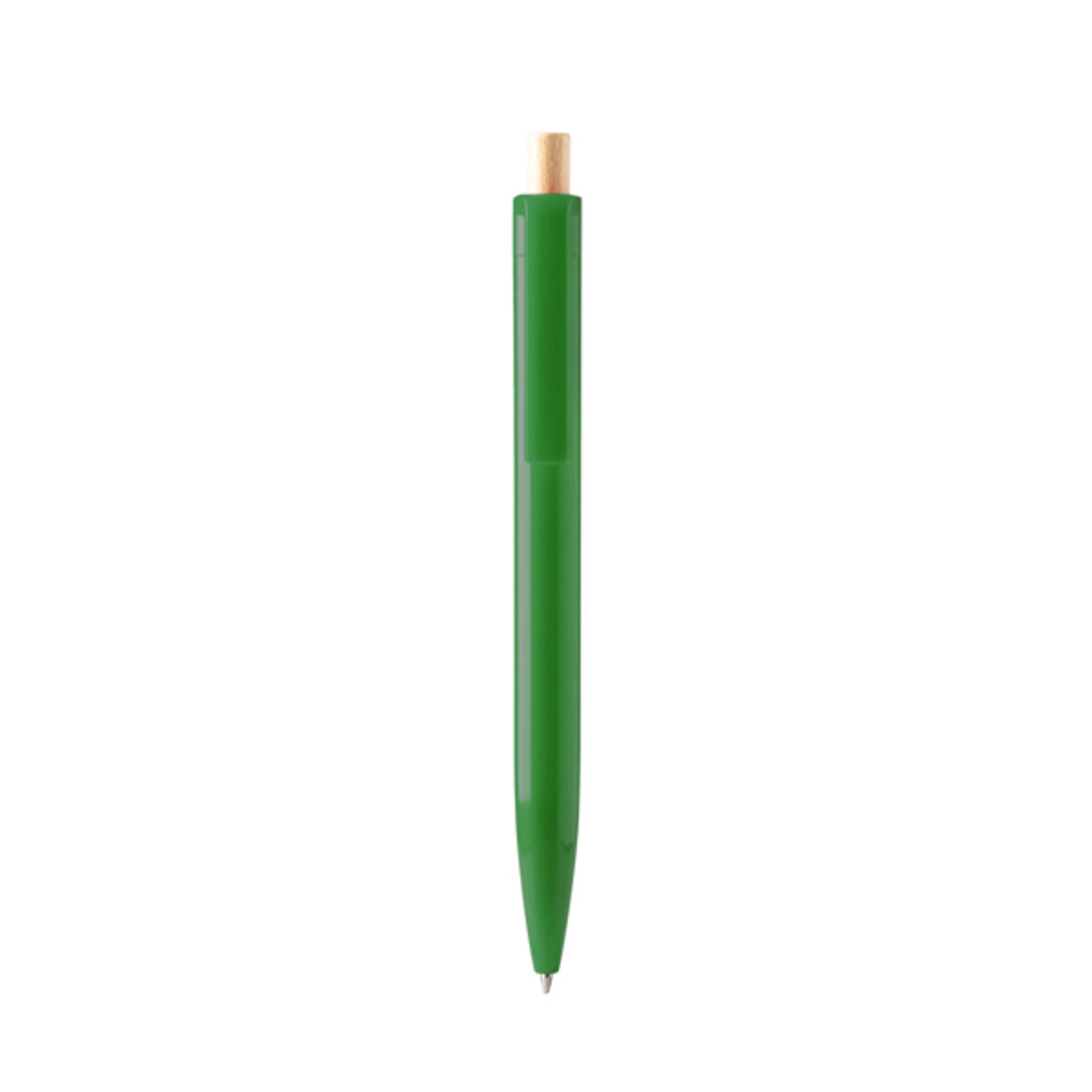 Шариковая ручка из переработанного АБС-пластика с бамбуковой кнопкой, цвет зеленый