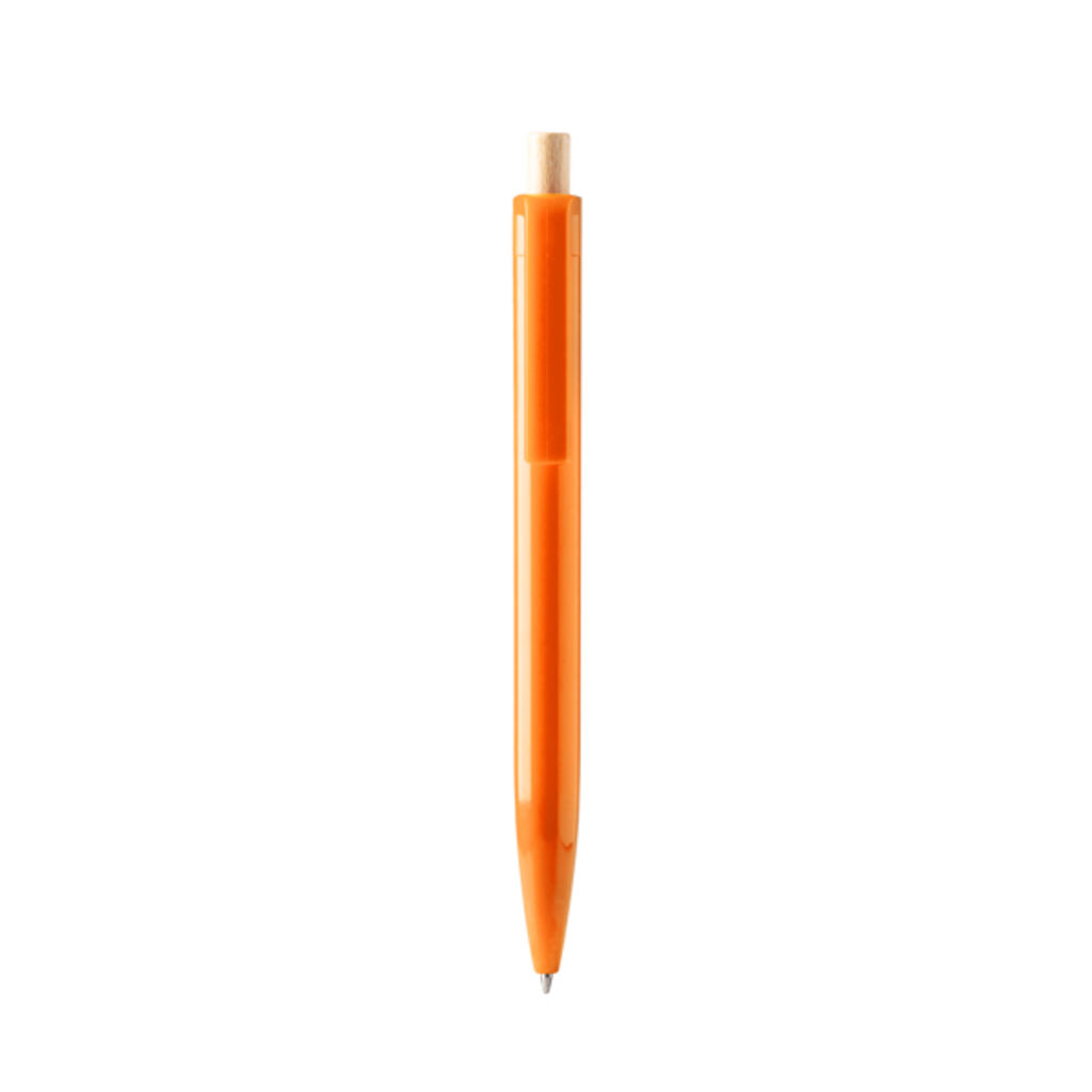 Шариковая ручка из переработанного АБС-пластика с бамбуковой кнопкой, цвет оранжевый