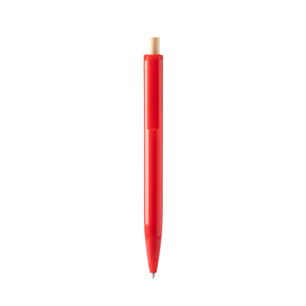 Шариковая ручка из переработанного АБС-пластика с бамбуковой кнопкой, цвет красный
