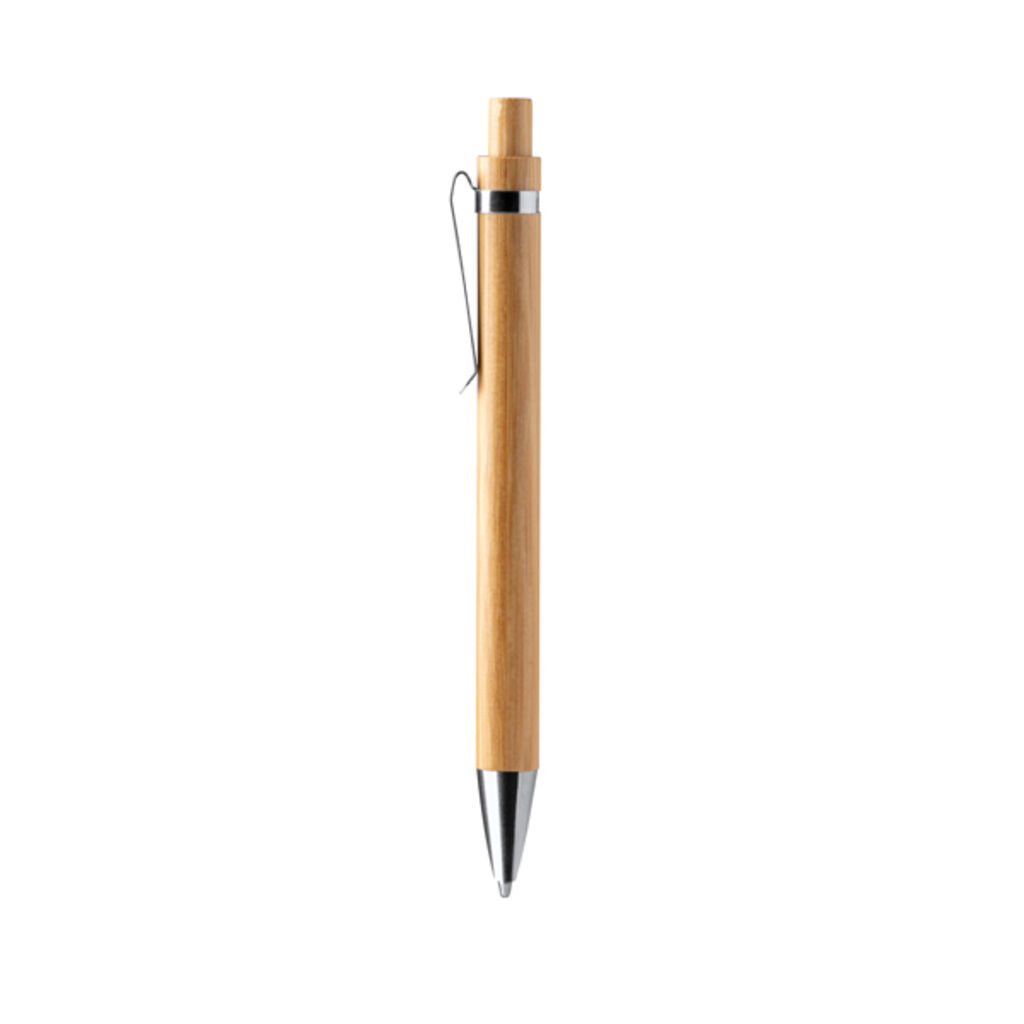 Шариковая ручка из бамбука с алюминиевыми деталями, цвет бежевый